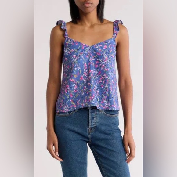 French Connection Tops - French Connection Purple Floral Ruffle-Strap Cami Top